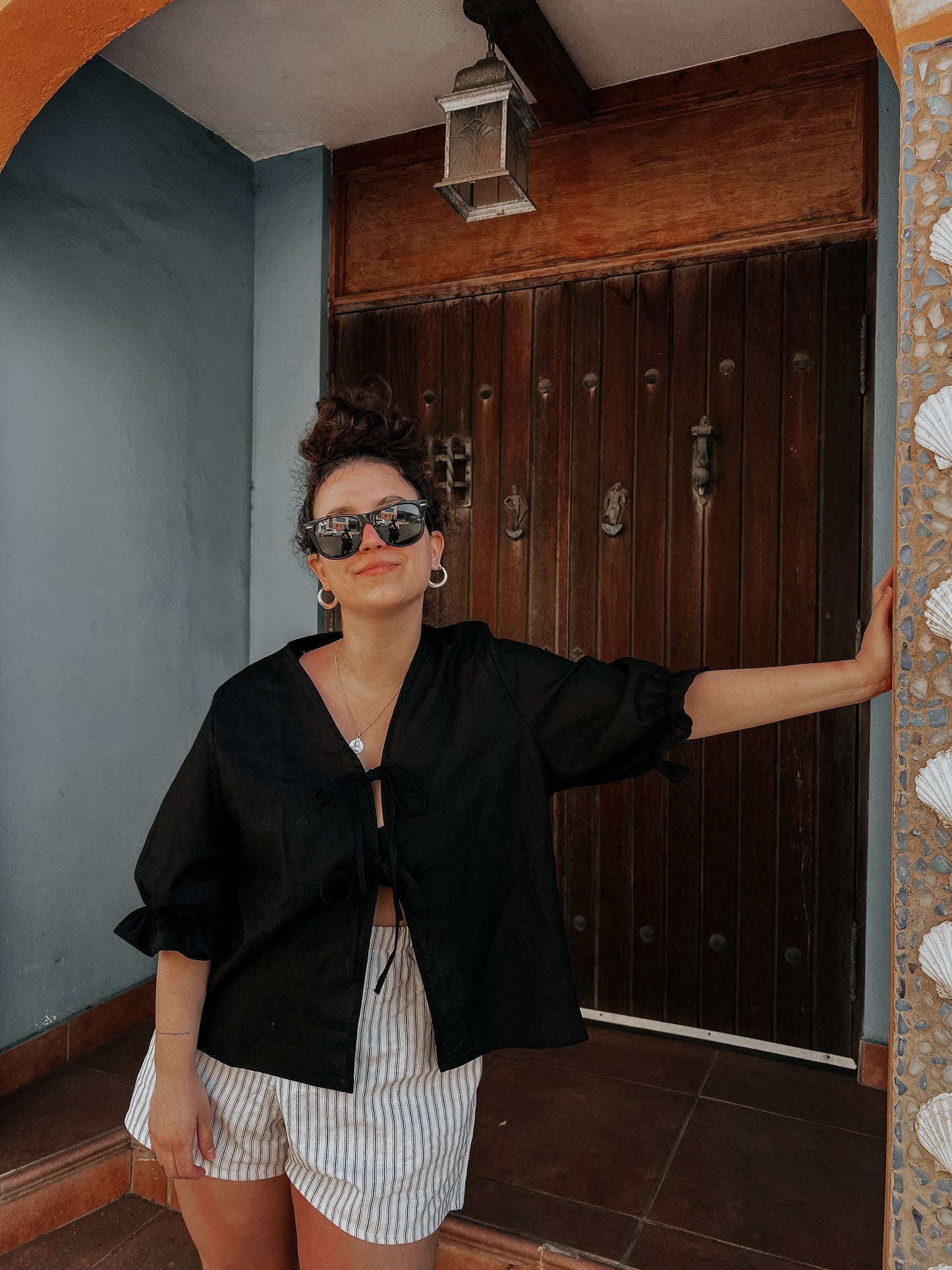 Striped linen shorts