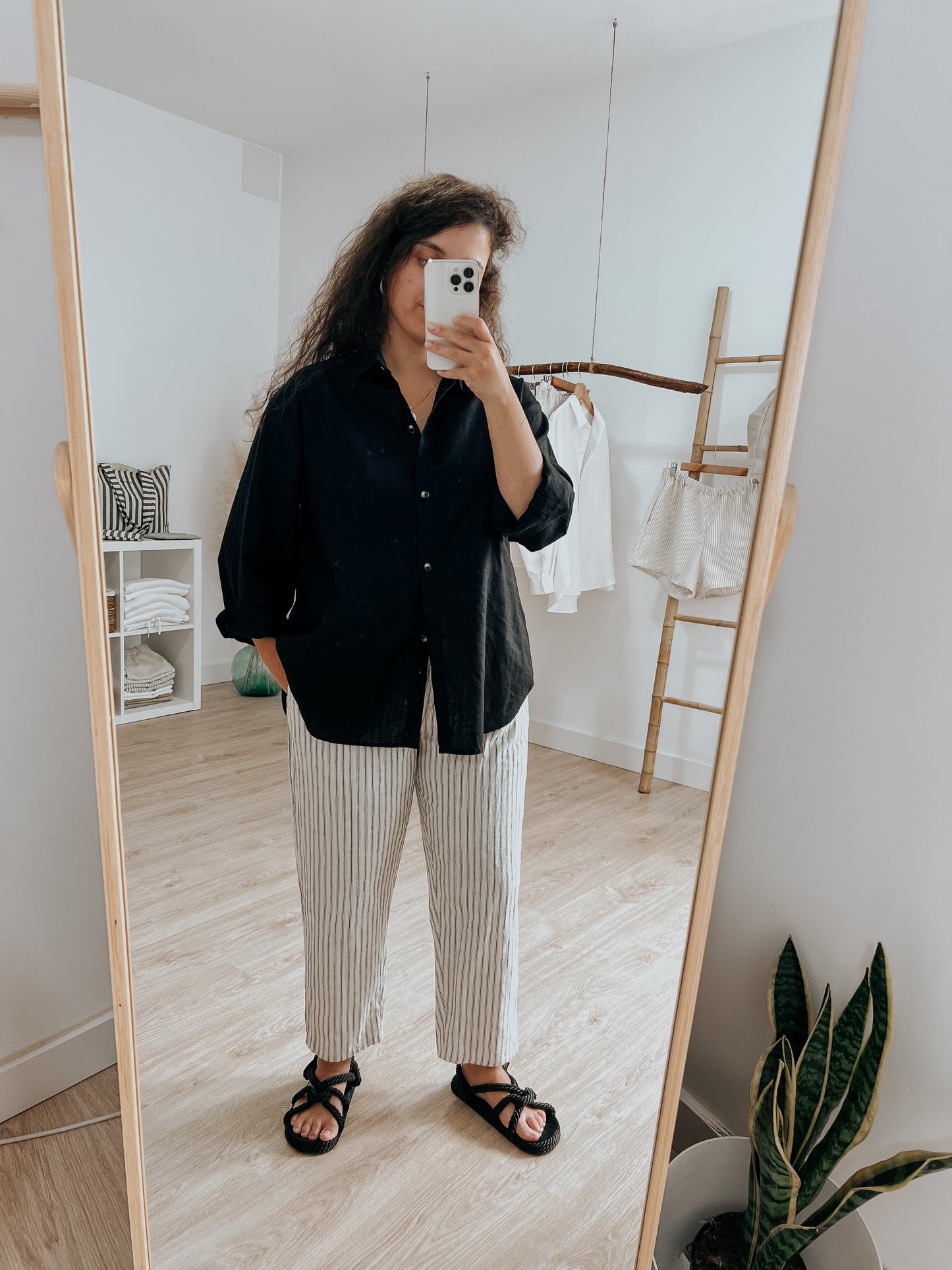 Pantalones de rayas de lino