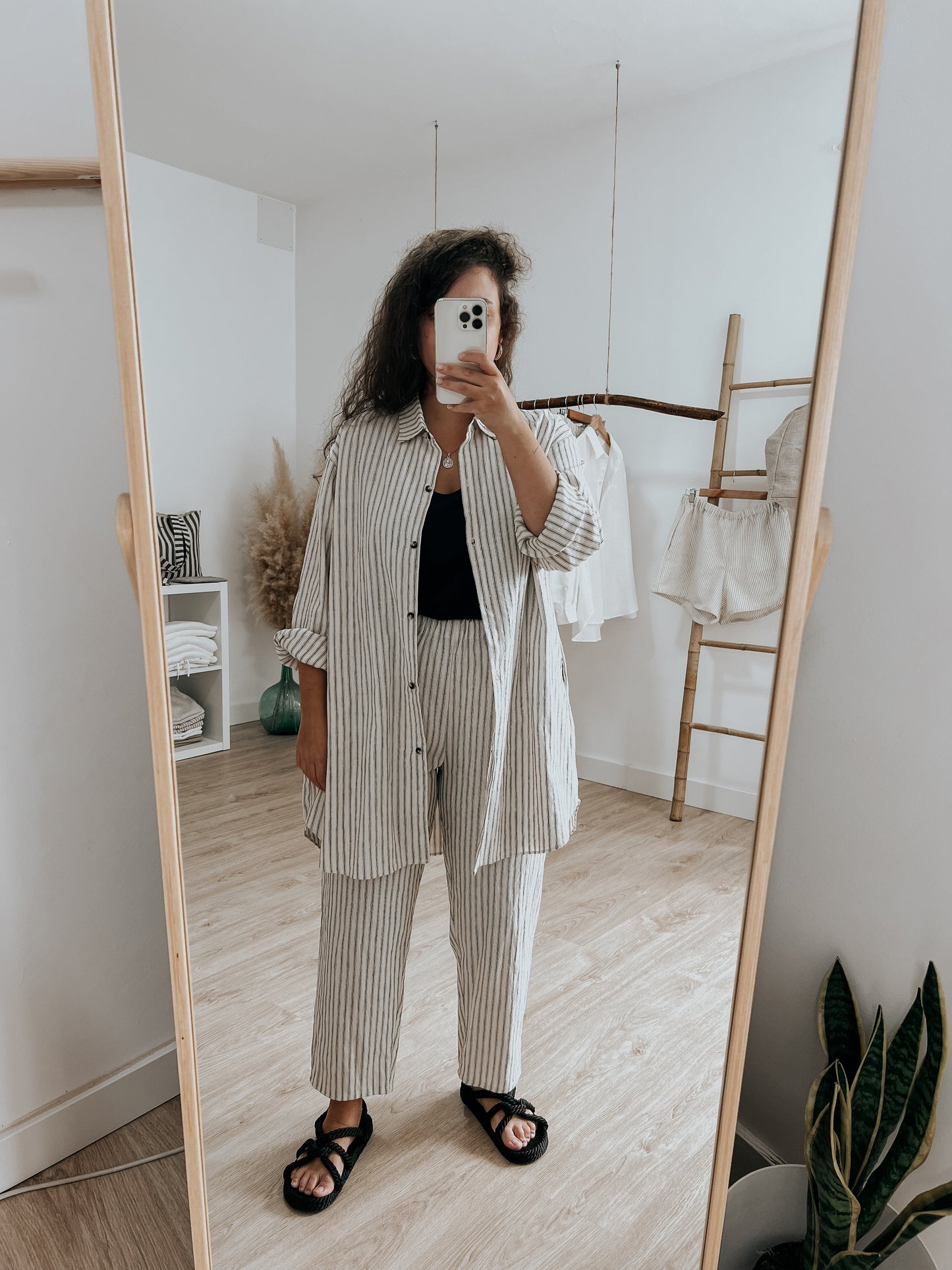 Pantalones de rayas de lino