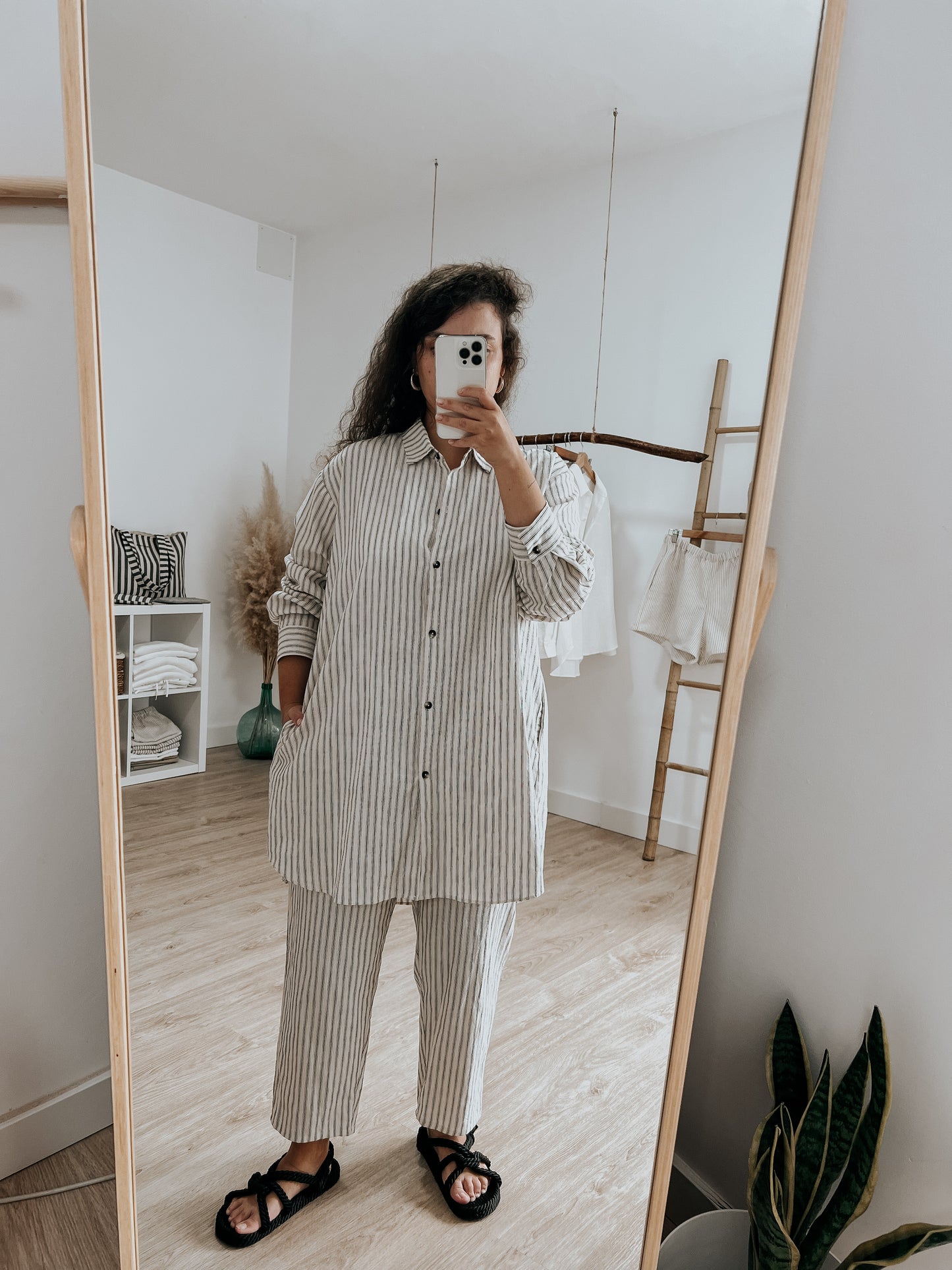 Pantalones de rayas de lino