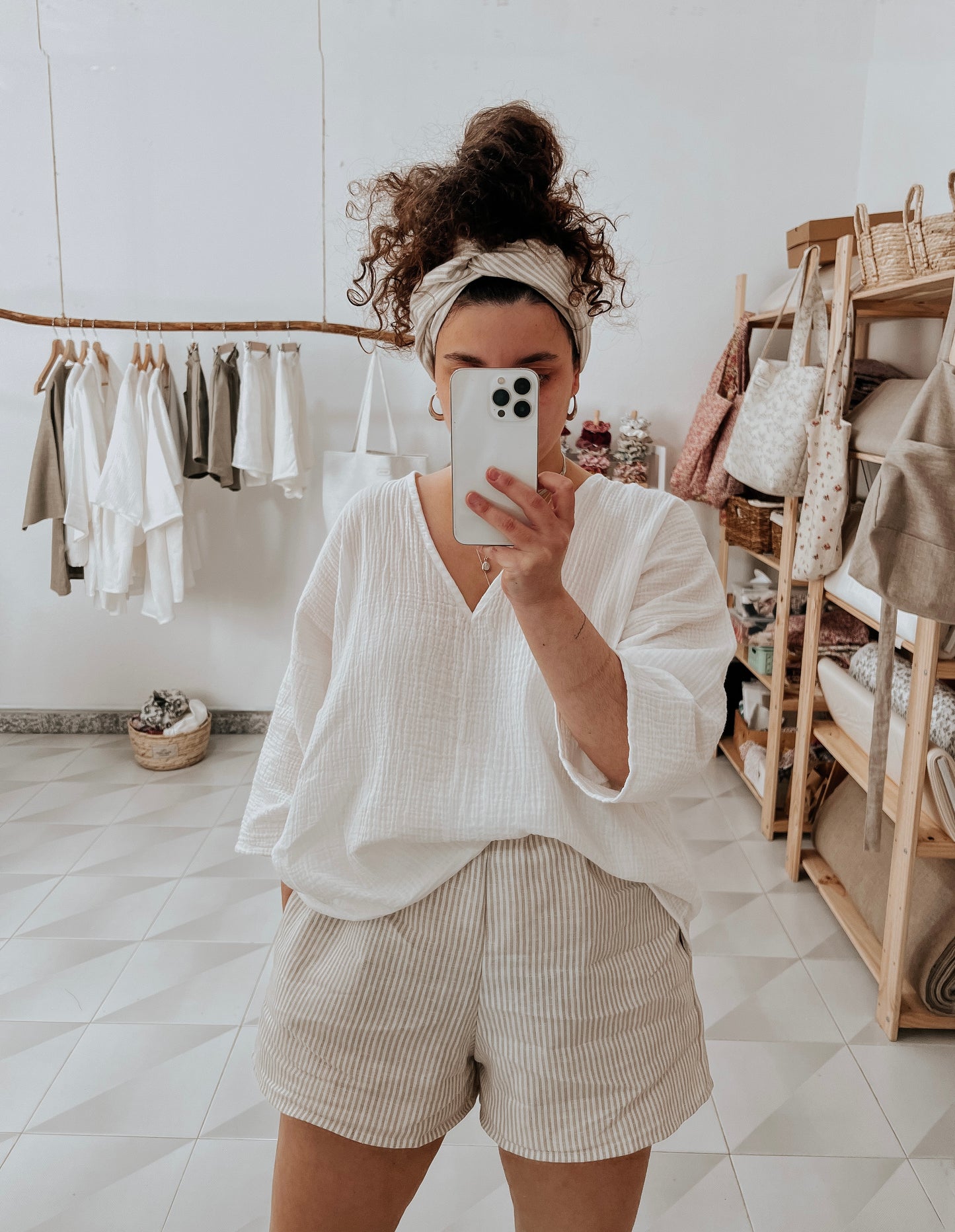 Striped linen shorts