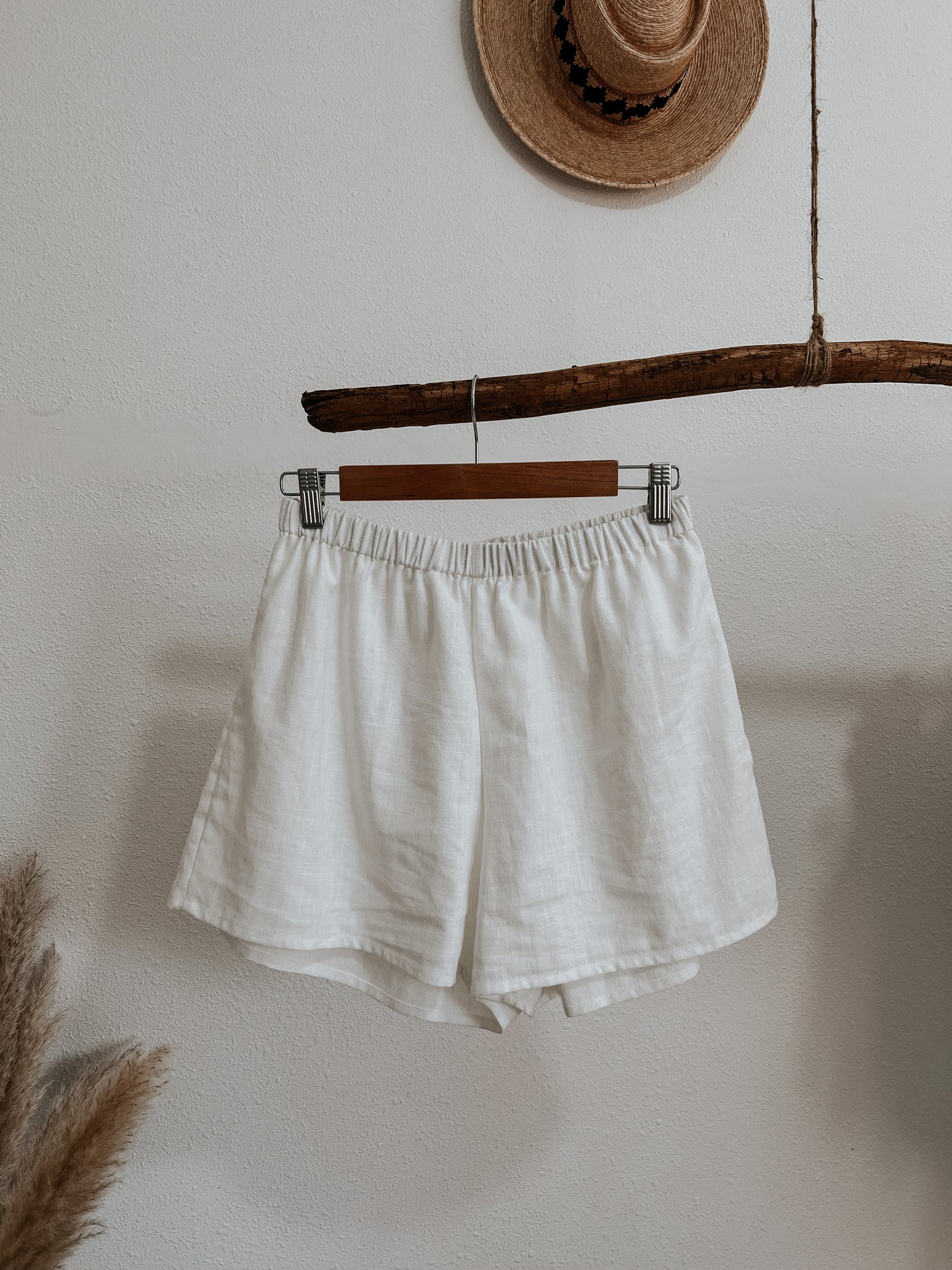 White linen shorts