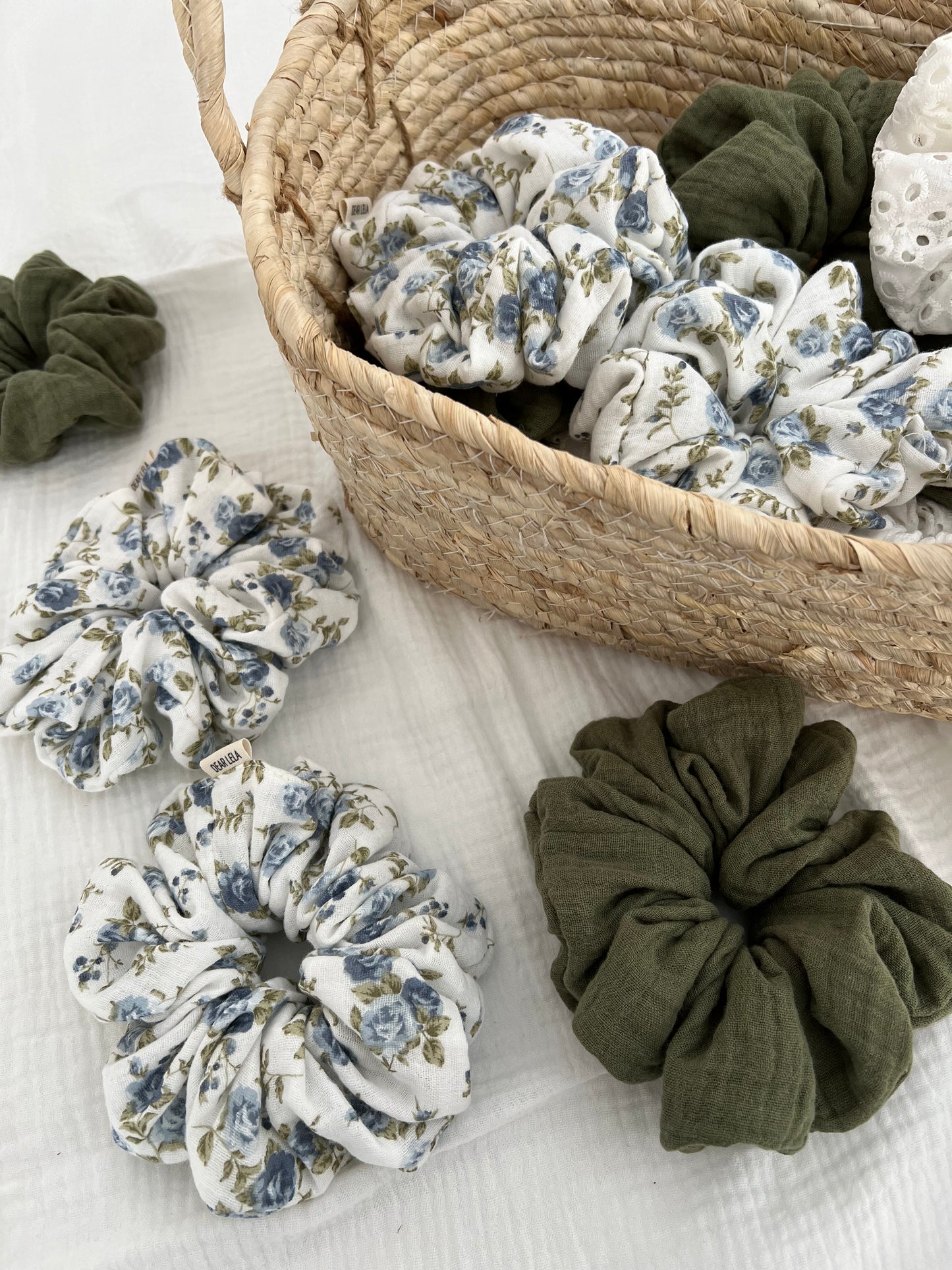 Blue floral scrunchie