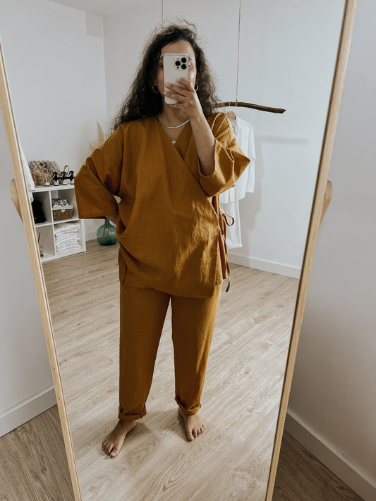 Pantalones mostaza de lino