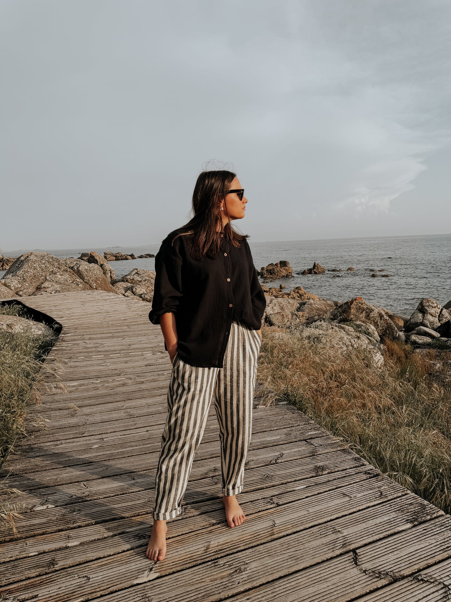 Pantalones de rayas de lino