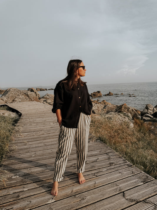 Pantalones de rayas de lino