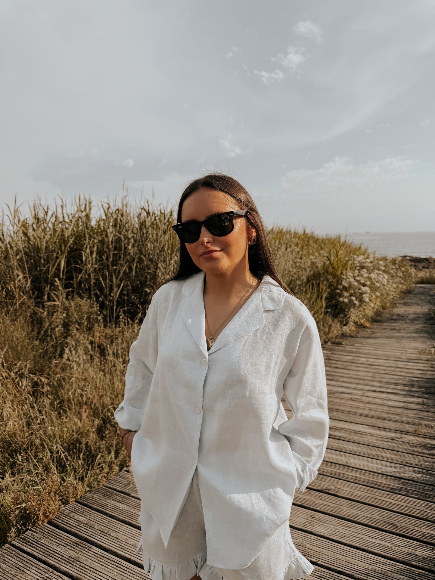 Camisa Olivia lino azul bebé