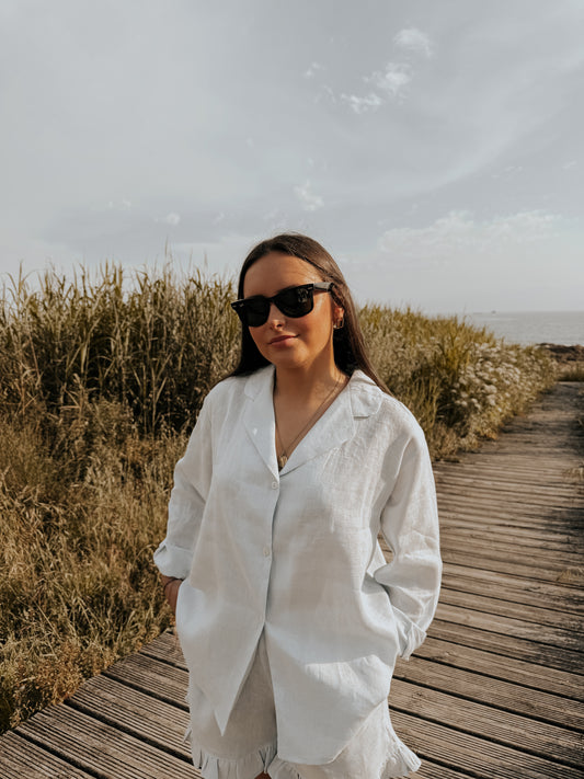 Camisa Olivia lino azul bebé