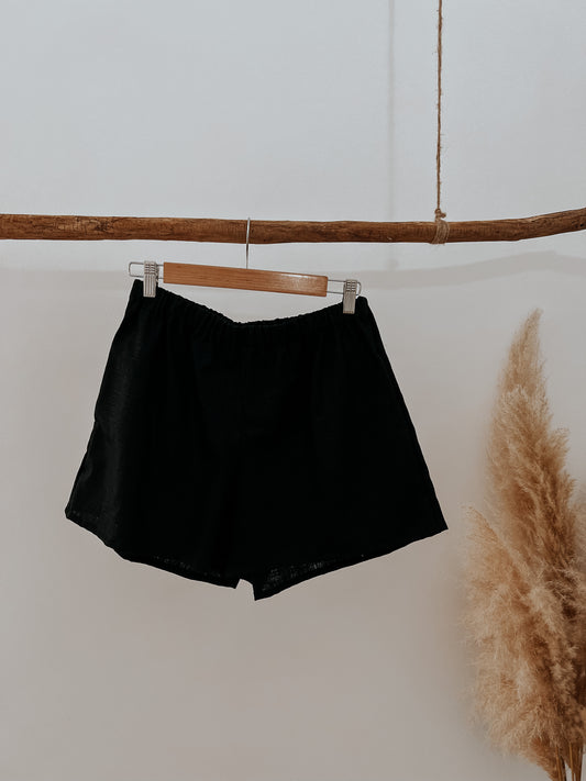 Black linen shorts