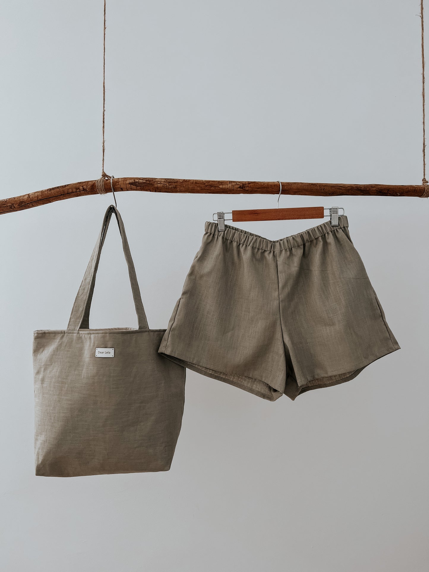 Taupe linen shorts