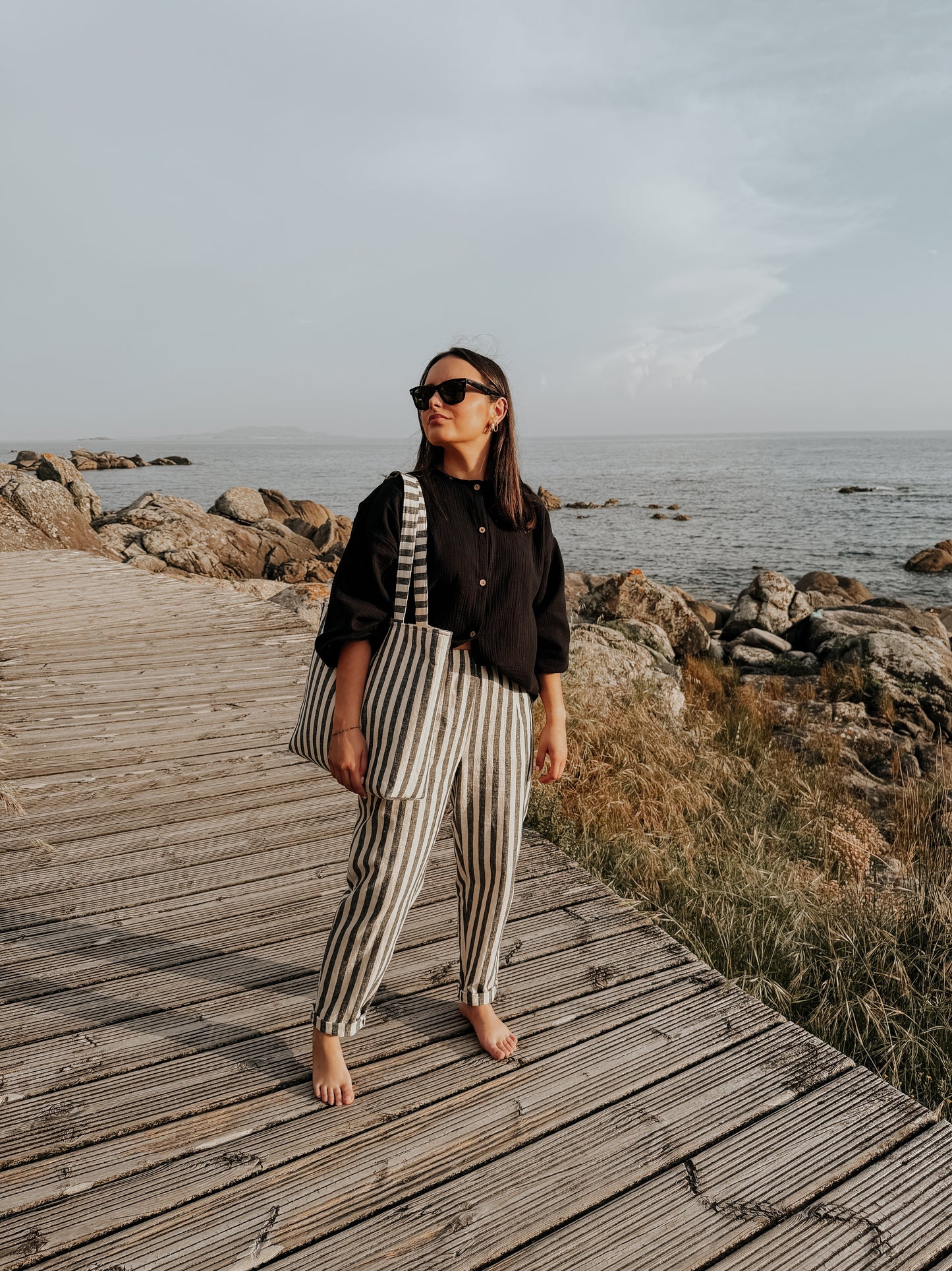 Pantalones de rayas de lino