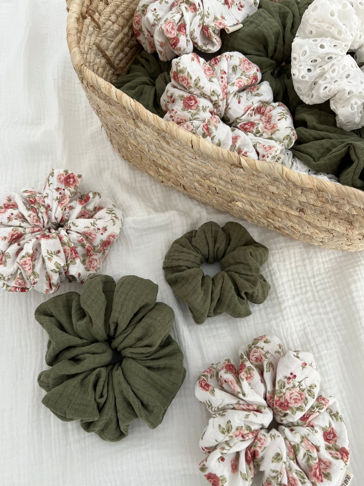 Pink floral scrunchie