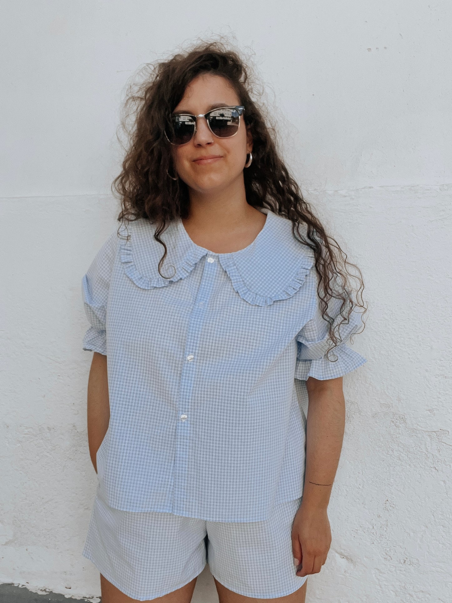 Blusa Camila vichy azul bebé