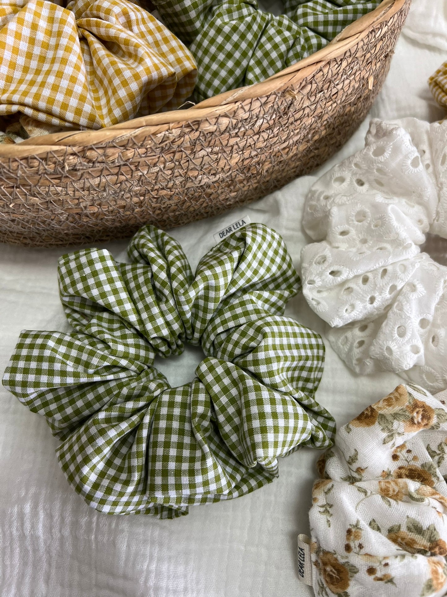 Green gingham scrunchie