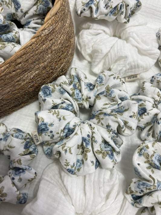 Blue floral scrunchie