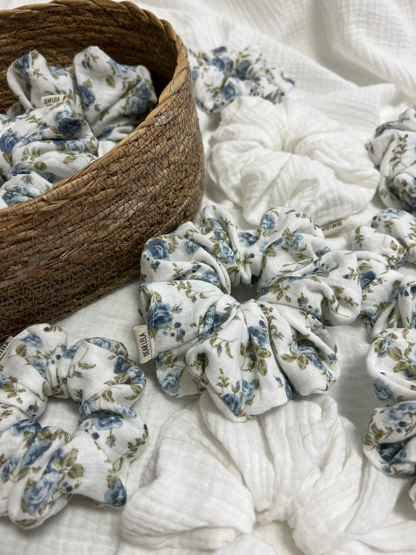 Blue floral scrunchie