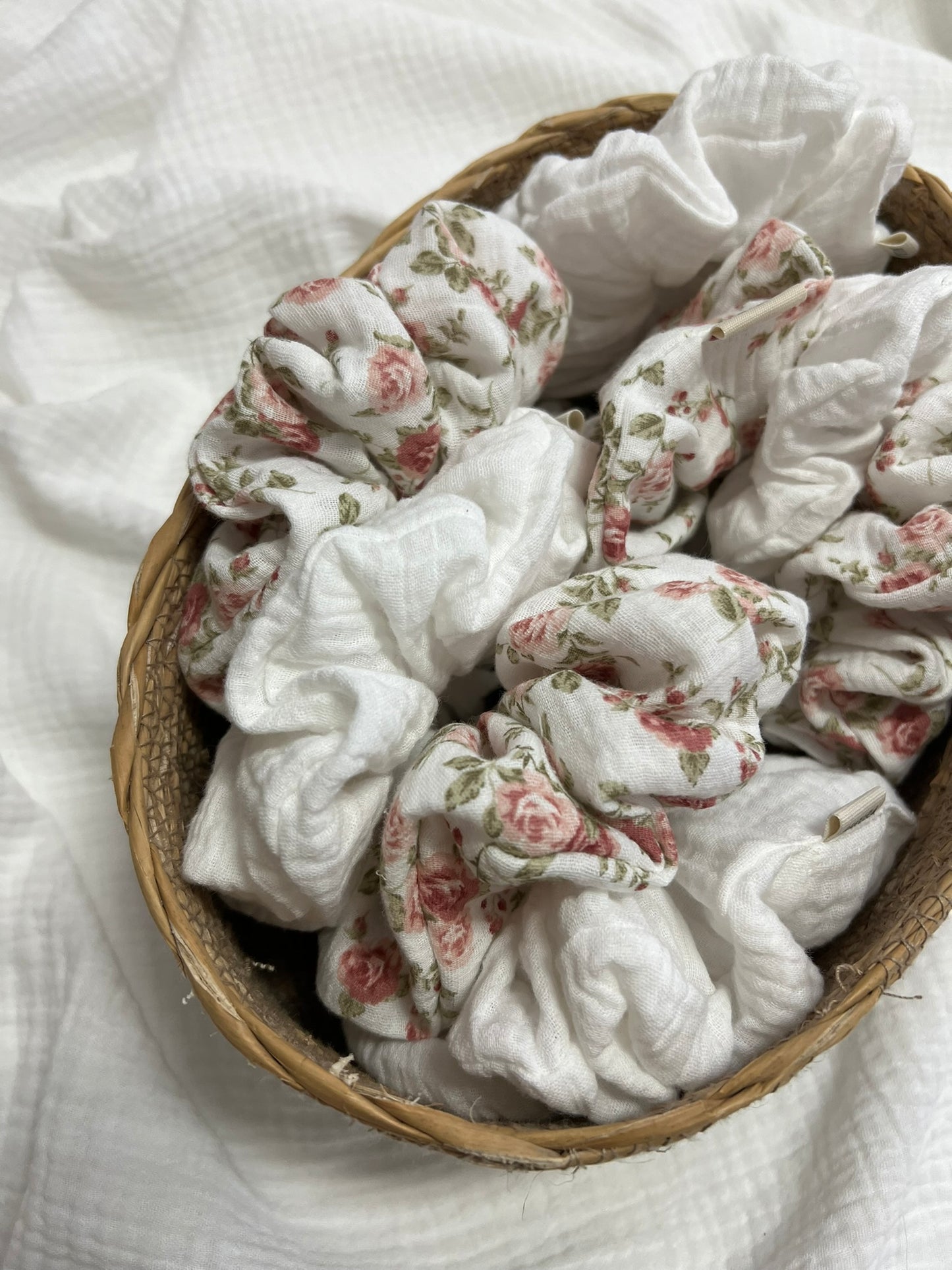 Pink floral scrunchie