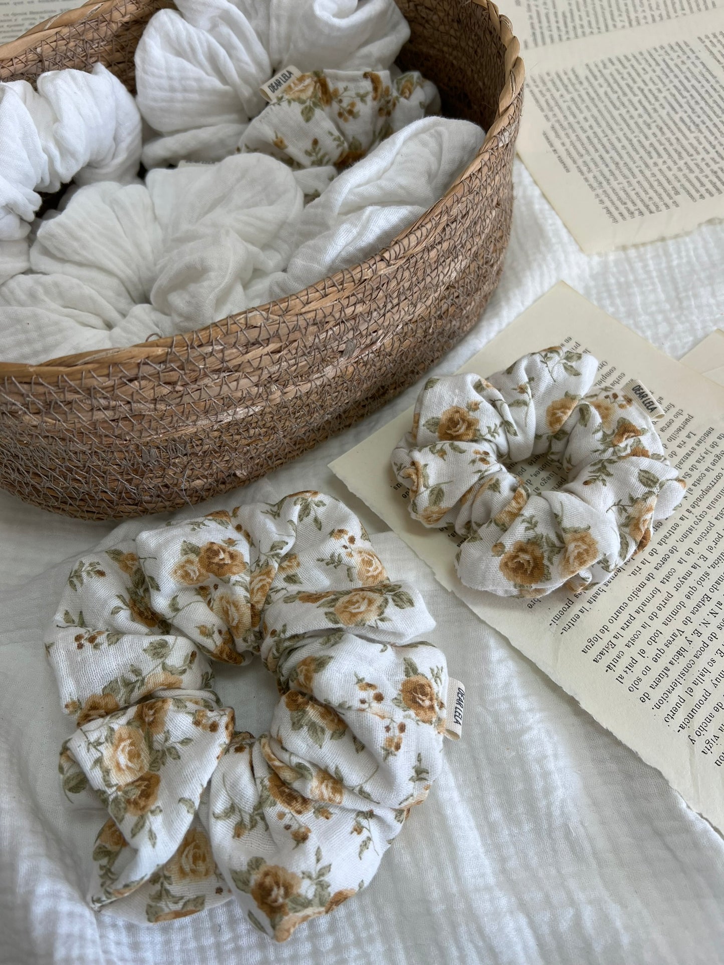 Ocher floral scrunchie