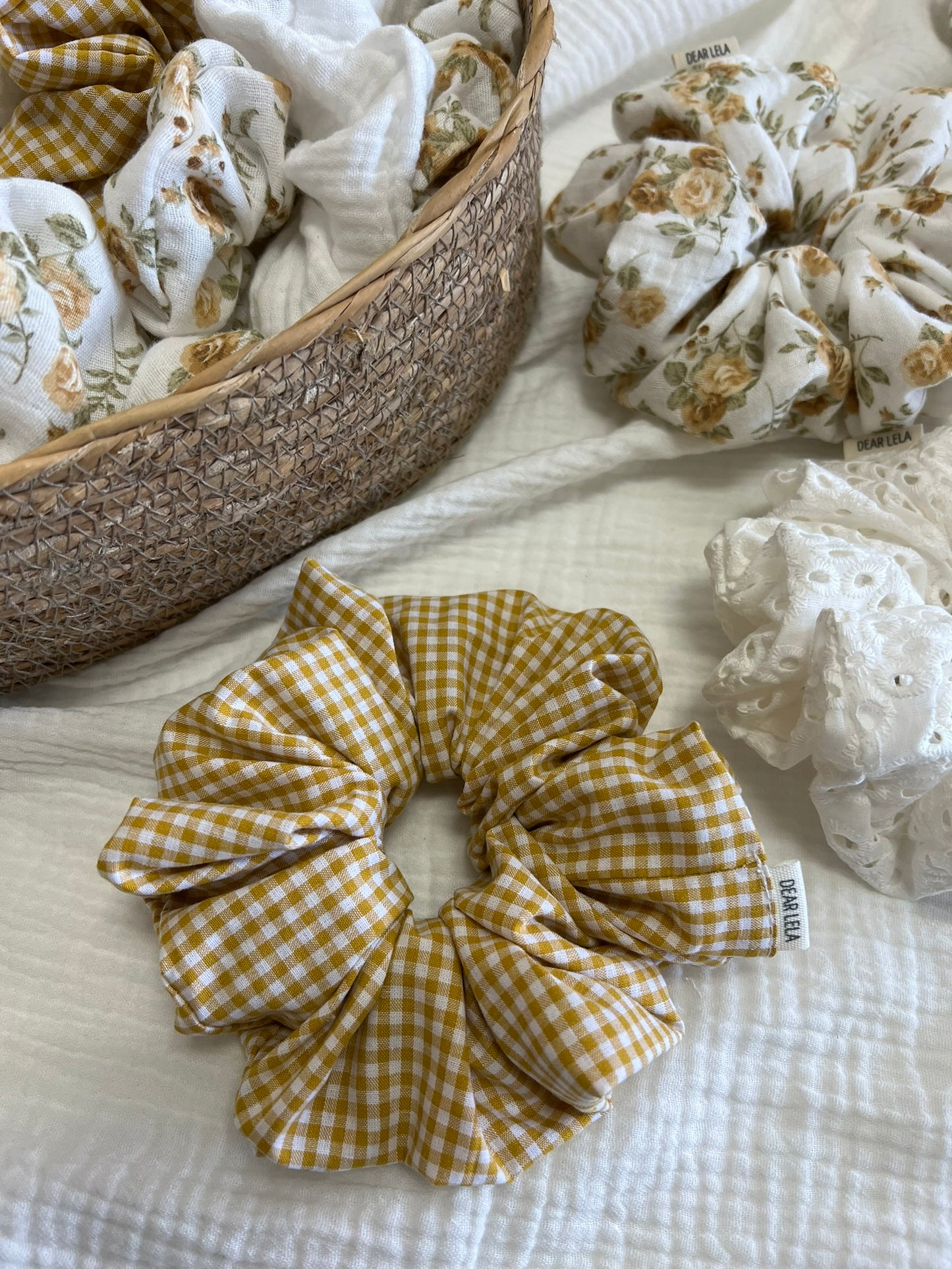 Ocher gingham scrunchie