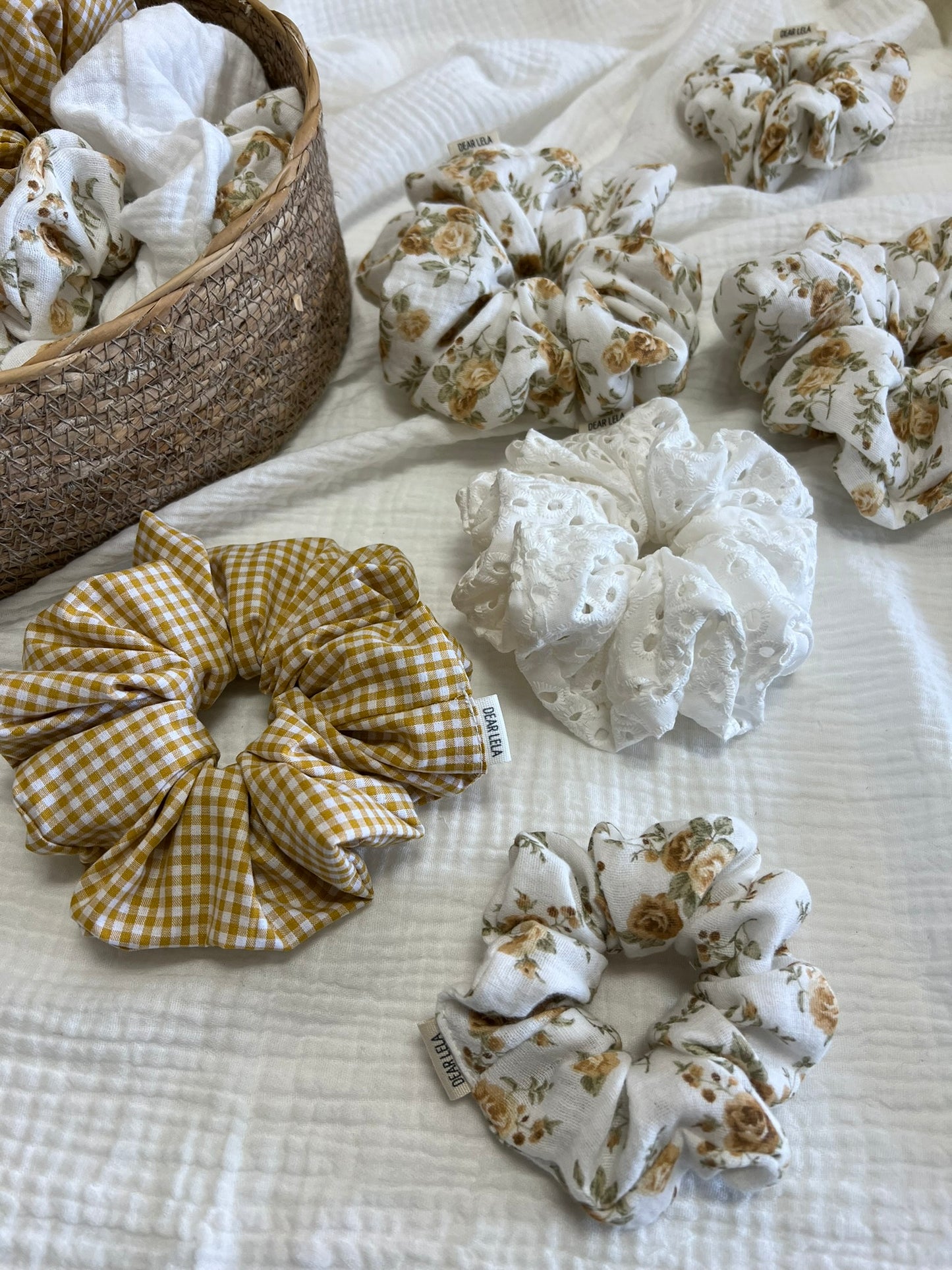 Ocher floral scrunchie