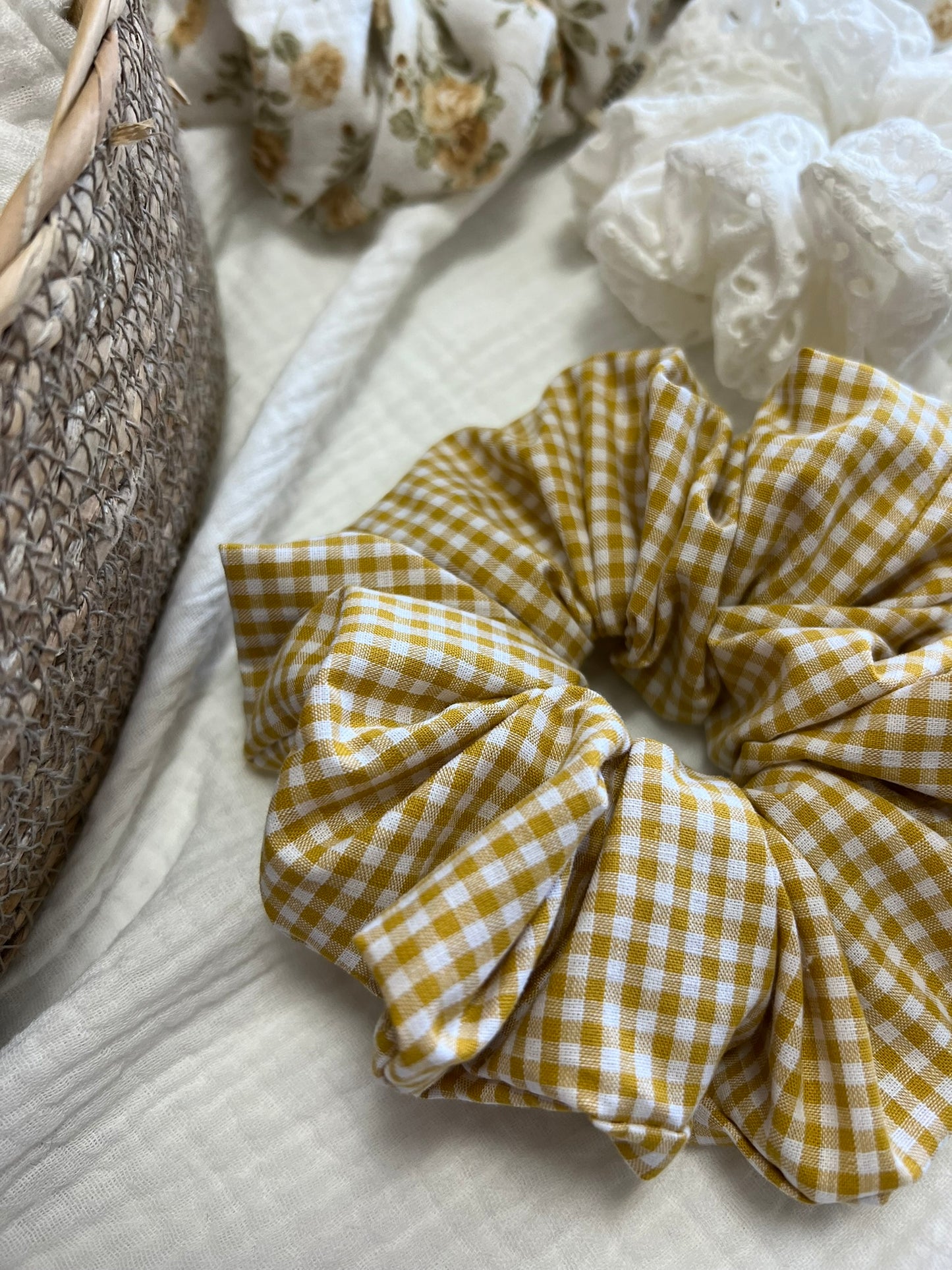 Ocher gingham scrunchie