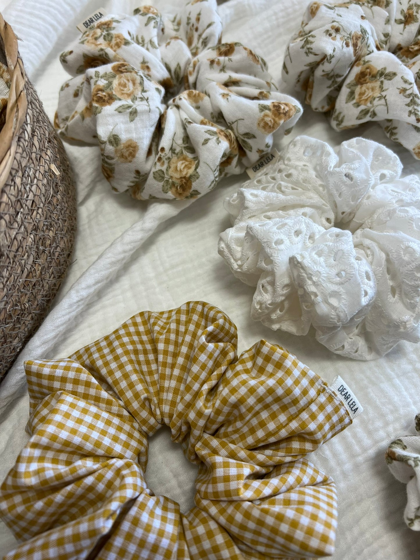 Ocher floral scrunchie